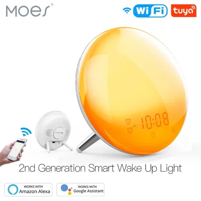 Wifi smart wake up light workday wecker mit 7 farben sonnenaufgang/sonnen untergang smart life tuya app funktioniert mit alexa google home