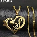 Aesthetic Music Note Heart of Treble Clef Stainless Steel Necklace for Women Men Gold Color Musical