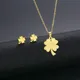 Mode Gold Farbe Klee Anhänger Halskette für Frauen Edelstahl Ohr stecker Kette Halsreif Schmuck Set