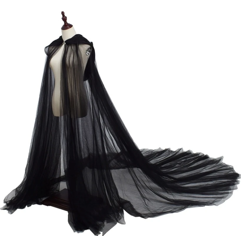 Halloween Kostüm für Frauen Kapuze Tulle Cape Mantel Schwarz Weiß Rot Hochzeit Bridals Bodenlangen Mäntel Cape kleid Image