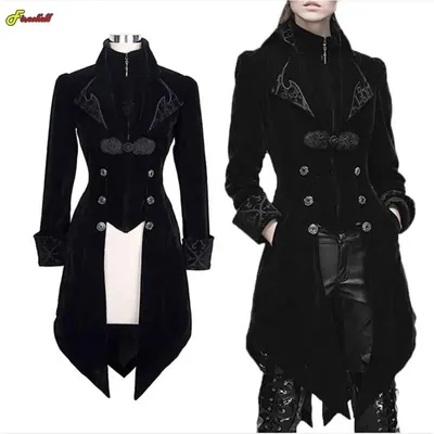 Männer Frauen Halloween Gothic Medieval Steampunk Kleid Cosplay Kostüm Velet Stand Kragen Frack Image