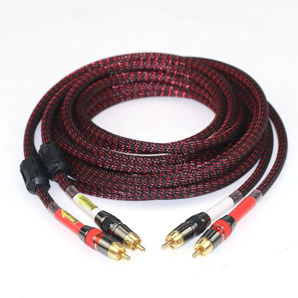 Zeitlich begrenztes Angebot: 5N OFC-Audiokabel, 2 RCA auf 2 RCA, rotes und weißes Lotus-Steckersignal, Koaxialleitung, AV-CD-Leistungsverstärkerkabel Image