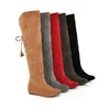 Sexy Damenstiefel aus Wildlederimitat über dem Knie, flache warme Stiefel, bequeme Oberschenkelhohe Stiefel, Schnür-Winterschuhe für Damen, hohe Qualität