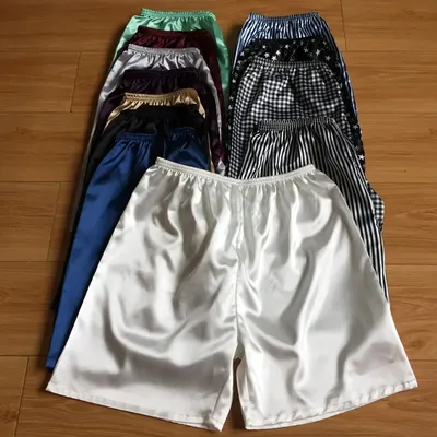 Modischer, seidiger Satin-Pyjama für Herren, glatt, glänzend, Strandmode, Shorts, atmungsaktiv, bequem, Heim-Nachtwäsche, lässig, dünn, schnell trocknend, Bein-Boxershorts Image