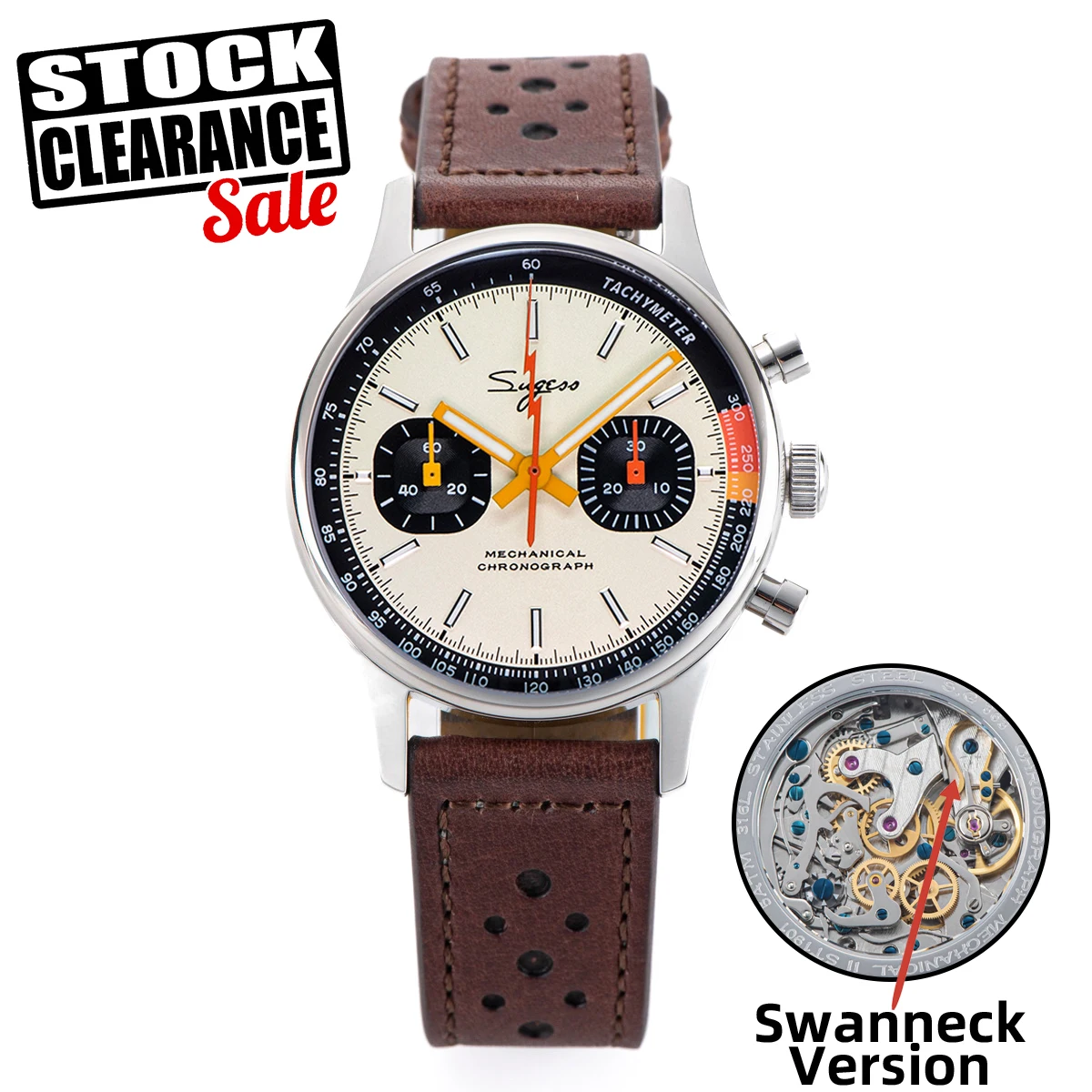 Sugess Herrenuhr Chronograph Mechanische Armbanduhren mit Seagull ST19 Schwanenhalswerk Pilot Saphirglas Racing V2 Neu Image