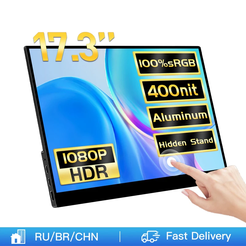 VCHANCE 17,3 Zoll 1080p Tragbarer Monitor mit Dual Lautsprechern HDMI-kompatibel Typ-C USB Display für Mobile PC Laptop Spiel Metall Image