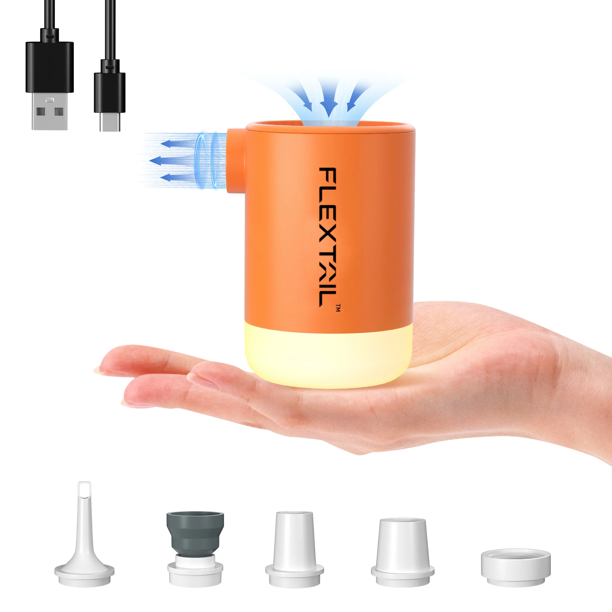 FLEXTAIL Tragbare Luftpumpe, elektrischer Luftpumpe mit Campinglicht und EPS-Funktion, ideal für Isomatten, Luftbett, Vakuumbeutel Image