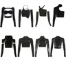 Patchwork schwarze T-Shirts Gothic eine Schulter Ärmel y2k Crop Tops Hip Hop Techwear Frauen