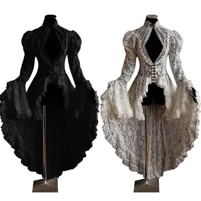 Halloween Vintage Mittelalterliche Renaissance Cosplay Kostüme Kleid Frauen Gothic Spitze Verband Schwarz Fancy Maxi Vestidos Image