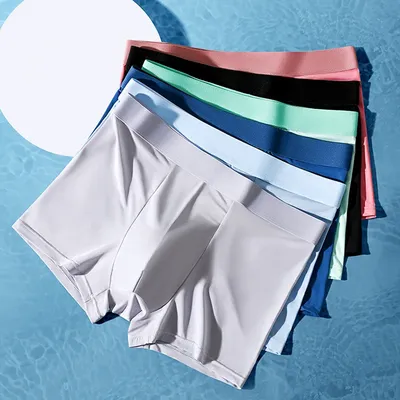Мужские трусы Boxershorts Herren Mid Rise Eis Seide Unterhose flache Ecke Shorts atmungsaktiv bequeme vier Ecken Unterhose Image