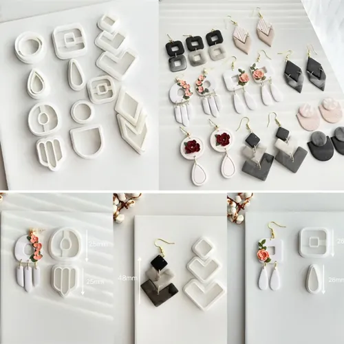 Geometrie Kombination Set weiche Keramik Ohrringe Tonform DIY Ohrringe Dekoration Kombination