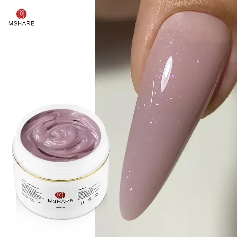 MSHARE Purple Sparkling Builder Jelly Gel Rubber Cream Hard Shimmer Nagelverlängerung Pink Shiny Glitter Uv Construction Gel 50 ml Image
