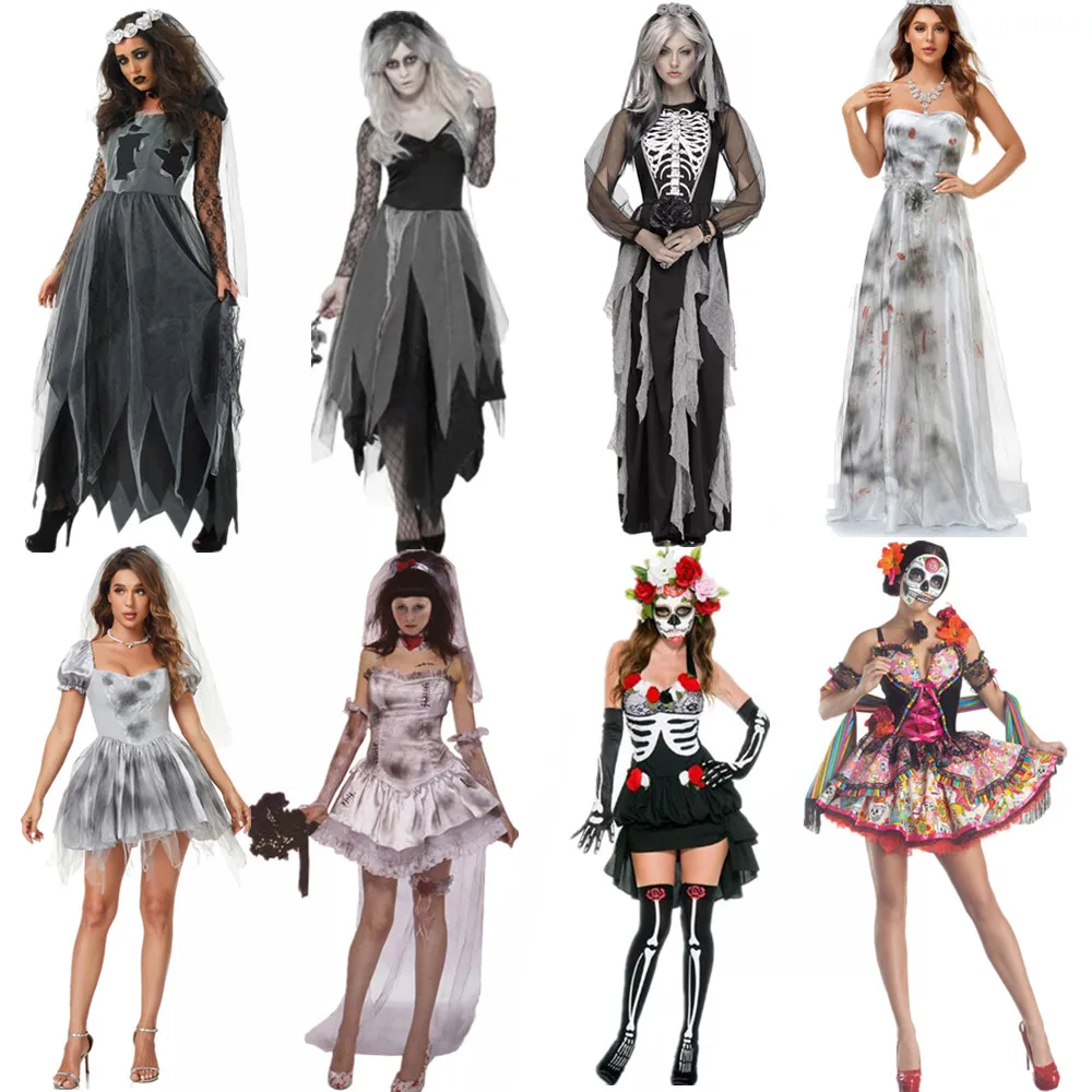 Mehrere erwachsene gruselige Schädel Geister Braut Kostüm Frauen Zombie Vampir Cosplay Karneval Halloween Party Tag der Toten verkleiden sich Image