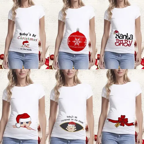 Schwangerschaft Hemd Mutterschaft Weihnachten Damen Top Frauen Schwangerschaft T-shirt Cute Santa