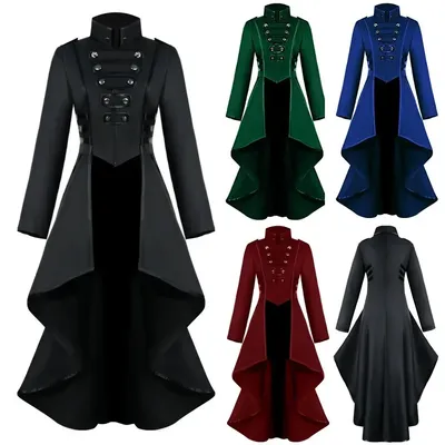 Retro mittelalterliche Steampunk-Kostüme Gothic Cosplay Damen Frack Jacke Lady Viktorianischer Mantel Halloween Party Smoking Image