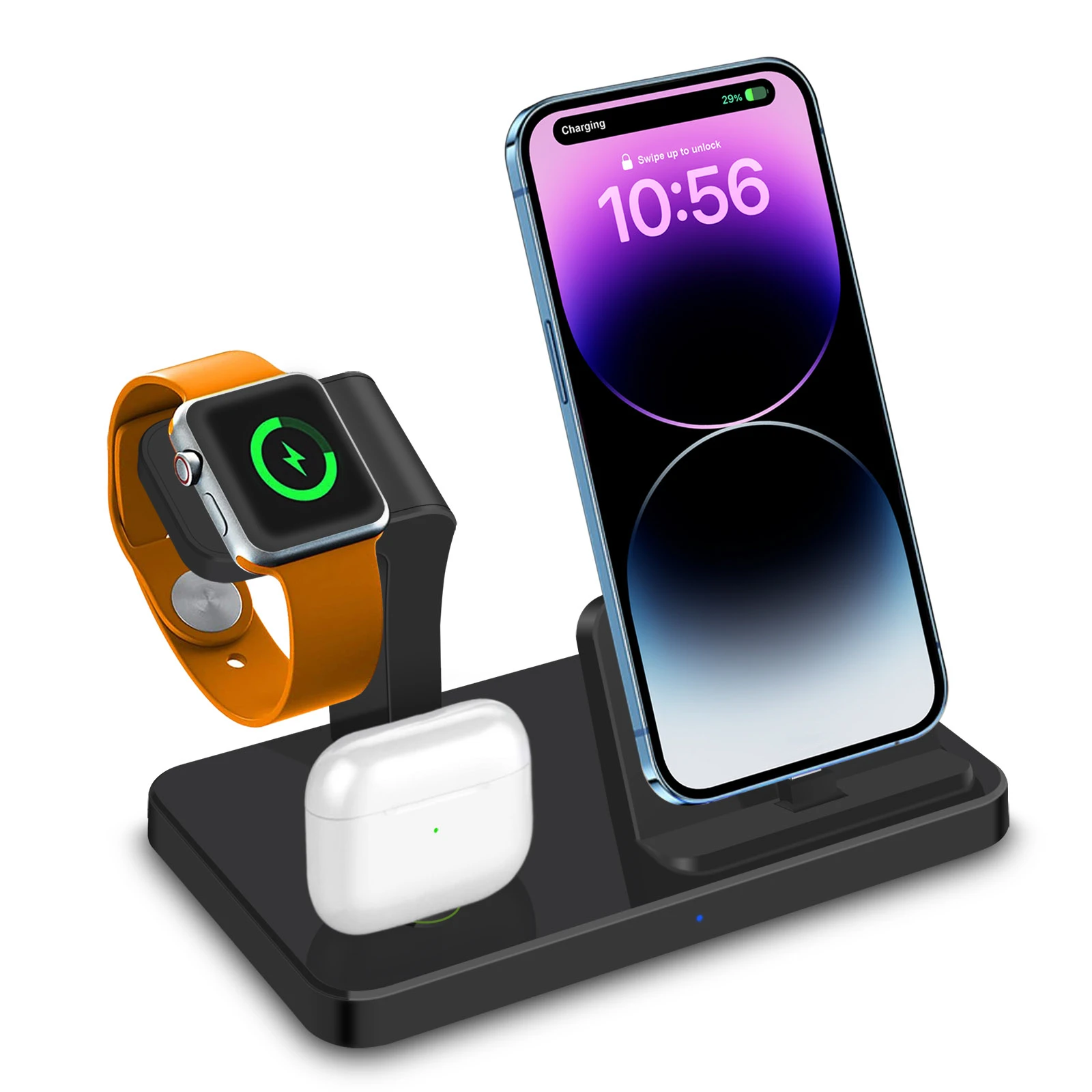 3-in-1 kabelloses Ladegerät mit Ständer für Apple Watch 9 8 Airpods Pro, mehrere Geräte, Schnellladestation für iPhone 14 13 12 11 Image