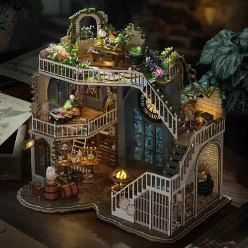 Neue DIY Holzpuppe Häuser Magic House Casa Miniatur-Baukästen mit Möbeln führte Licht Puppenhaus für