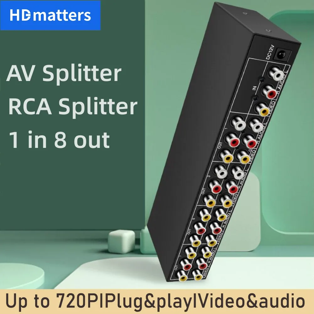 AV-Splitter 1X4 8-Wege-Verbund-RCA AV-Splitter 1X8 Video-Audio RCA-Splitter-Verteiler für Wii PS2 Xbox STB DVD C-VBS-Splitter