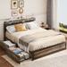 Gizoon Full Queen Bed Frame with 4 Drawers and 2-Tier Headboard