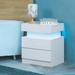 Modern Plug-in Style LED Lights Nightstand with 2 Storage Area Drawers and a Large Desktop,Beautiful for All Rooms