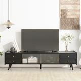 Modern TV Stand for TVs Up to 70",TV Cabinet Media Console Table with Sliding Fluted Glass Doors and Golden Handles