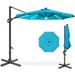 10ft Solar LED Cantilever Patio Umbrella 360-Degree Rotation Hanging Offset Market Outdoor Sun Shade for Backyard Deck Poolside w/Lights Easy Tilt Cross Base