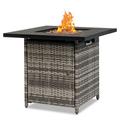 2-in-1 Gas Fire Pit Table 28 inch Outdoor Table with Propane Fire Pit 50 000 BTU Propane Fire Pit Table W/ Lid & Lava Rock Auto-Ignition Gas Fire Pit for Garden Patio Backyard Gray D4265