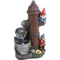 Fire Gnomes 16-Inch Outdoor Water Fountain With LED Light - Submersible Electric Pump - Polyresin