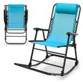 CintBllTer Foldable Rocking Chair Lounge Rocker with Headrest Outdoor Portable Rocker for Porch Garden Poolside and Backyard Blue