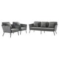 Lounge Sectional Sofa Chair Set Grey Gray Aluminum Metal Fabric Modern Contemporary Outdoor Patio Balcony Cafe Bistro Garden Furniture Hotel Hospitality