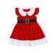 Sunisery Kids Girls Christmas Velvet Dress Xmas Formal Short Sleeve Patchwork Dress