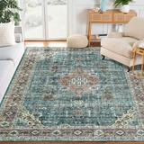 Boho Area Rug Washable Rug Vintage Runner Soft Distressed Print Carpet Persain OrientalNon-Shedding Low-Pile Throw Thin Bedroom Rugs for Hallway Living Room Dining Room
