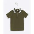 River Island Mini Boys Khaki Short Sleeve Textured Polo