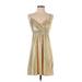 Morgan & Co. Casual Dress - Mini V Neck Sleeveless: Gold Print Dresses - Women's Size 5
