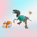 New Bulu Watercolor Velociraptor Dino Cake Topper For Boys With Party Hat Cake Topper Balloon For Dinosaur Cake Decorations (light green)