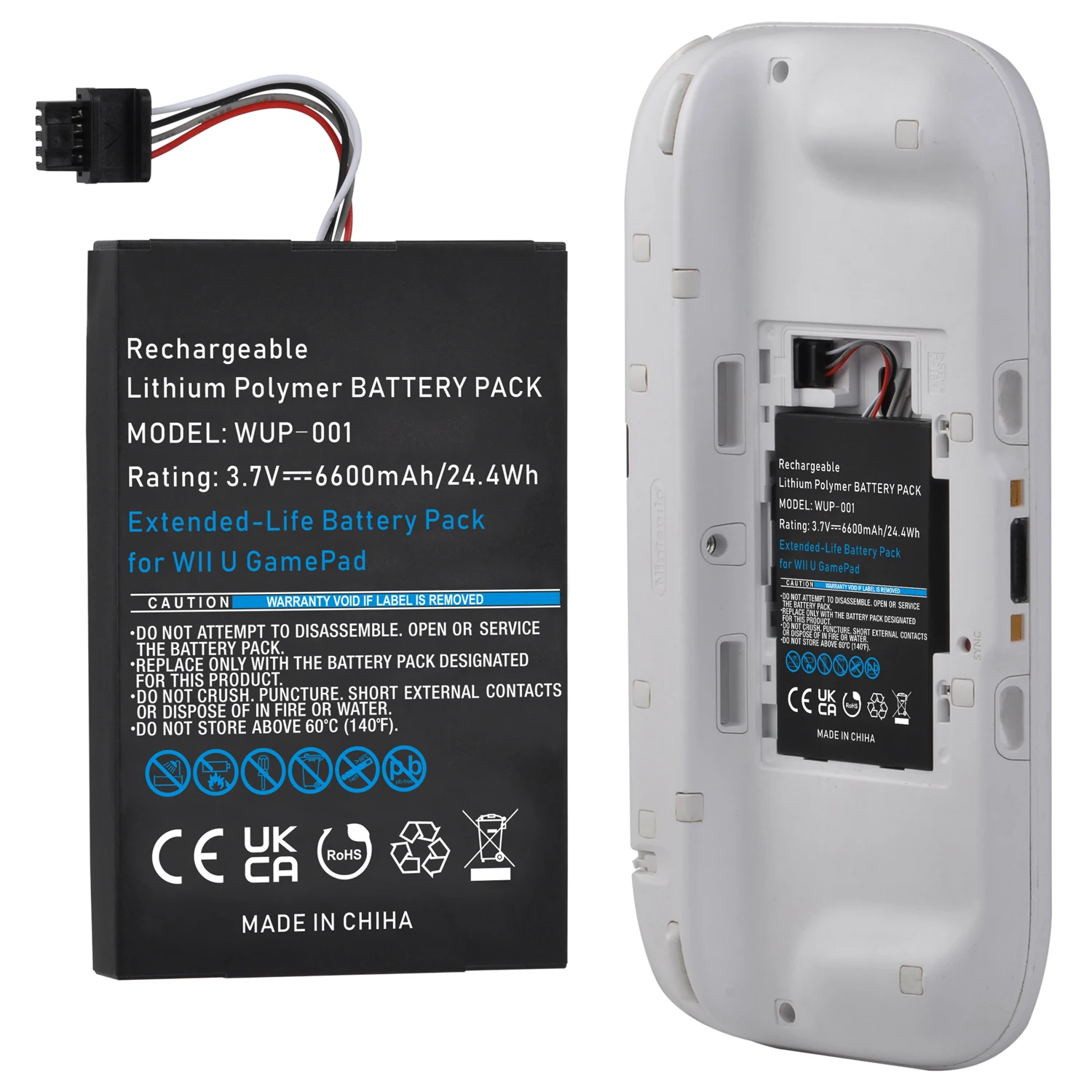 Batterie Li-ion Rechargeable pour manette de jeu Wii U, 6600mAh, pour manette de jeu Nintendo Wii U, contrôleur sans fil WUP-010 WUP-012