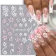 5D Hibiscus Flower Embossed Nail Sticker White Pink Elegant Floral Petal Print Butterfly Dragon