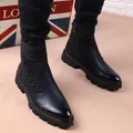 italian brand designer mens leisure cowboy boots natural leather platform shoes black autumn winter