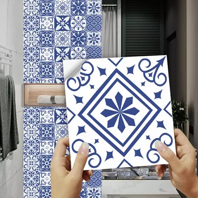 10/15/20 cm mediterrane blaue Fliesen Wandaufkleber Küche Backsplash Badezimmer Kleiderschrank Peel & Stick Tapete mit mattierter Oberfläche Image