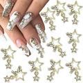 3D Alloy Star Nail Charms 10pcs Metal Stars Nail Gems Nail Rhinestones Shiny Crystal Nail Art Charms Nail Decoration Rhinestones for Nails DIY Manicure Jewelry Nail Accessories Women Nail Supplies