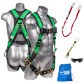 Palmer Safety Fall Protection Safety Harness Kit I 5pt Full Body 6 Single Lanyard 18 D-Ring Extender I Dorsal & Sides D-ring I OSHA ANSI Compliant Personal Equipment (Green - Universal)