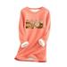 Lovskoo Long Johns Thermal Underwear for Women Fleece Lined Cold Weather Round Neck Printed Thickened Warm Long Sleeve Base Layer Top Orange