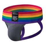 Brnmxoke Mens Rainbow Jockstrap Underwear Low Waist Mesh Breathable Athletic Supporter Jock Straps Spandex Hollow Hot Male Underpants