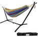 Double Hammock With Space Saving Steel Stand - Max 600 Lbs - 2 Person Adjustable Cotton Hammock Includes Portable Carrying Bag(Blue/Purple)