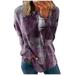 DENGDENG Womens Crew Neck Tops Trendy Long Sleeve Compression Shirt Women Crew Neck Fall Winter Dress Blouses for Woman Loose Fit Plus Size T-Shirts Plaid Tunic Tops Fashion Womans Clothing Purple XXL