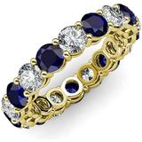 TriJewels Round Blue Sapphire Lab Grown Diamond 4 1/3 ctw Womens Eternity Band Stackable 14KYellow Gold-6.0