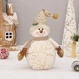Menrkoo Christmas Snowman Figurine Indoor Home Decoration Cute Stuffed Snowman With Scarf Snowflakes Holding Cup Winter Christmas Doll Gifts Ornaments