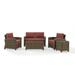 Maykoosh Medieval Majesty 5Pc Outdoor Wicker Conversation Set Sangria/Weathered Brown - Loveseat Side Table Coffee Table & 2 Armchairs