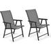 Patio Dining Chairs Set of 2 Outdoor Folding Chairs Set W/Armrest High Backrest Breathable Fabric Metal Frame for Courtyard Garden Poolside No-Assembly 2 ps Sling Chairs