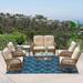 VIVIJASON 7-Piece Outdoor Patio Wicker Conversation Sets All Weather Outdoor Rattan Furniture Set Includes Glider Loveseat 2 Rocking Chairs 2 Glider Rocker Chairs 2 Coffee Table Light Brown